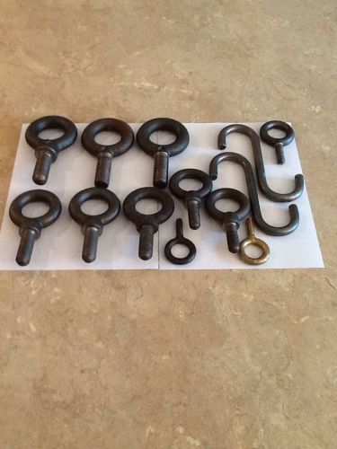 Lot Of 13 Lifting / Rigging Heavy Duty &#034;S&#034; Hooks &amp; Eye Bolts 3/8&#034; To 7/8&#034; Nice