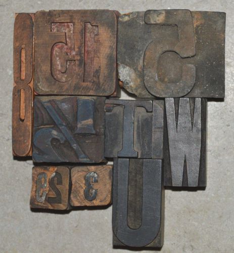 Vintage Letterpress Wood Printer&#039;s Type, 10 blocks, numbers &amp; letters. Damaged