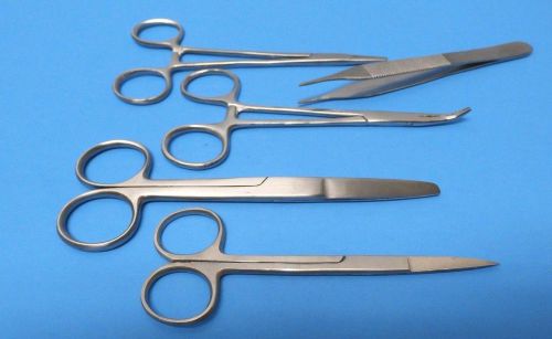 5 Pcs-Student Suture Surgical Medical Instruments Set Kit,STAINLESS(New)