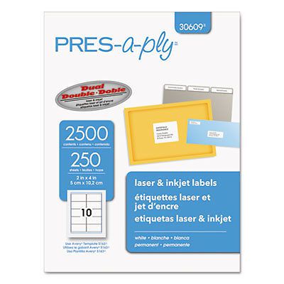 Laser Address Labels, 2 x 4, White, 2500/Box 30609