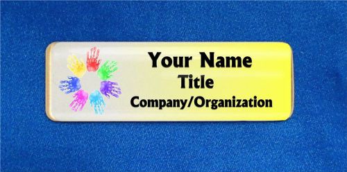 Hands Multi Circle Custom Personalized Name Tag Badge ID Yellow Kids Daycare
