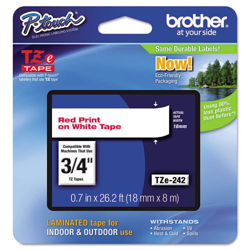 Brother P-Touch TZe  Laminated Labeling Tape, 3/4w, Red on White
