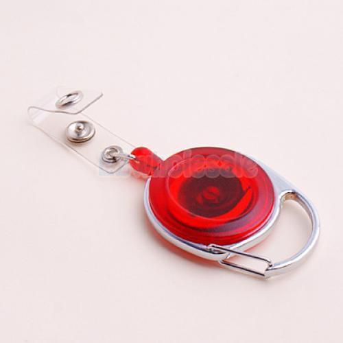 Red carabiner retractable id holder badge reels with belt clip 63cm cord for sale