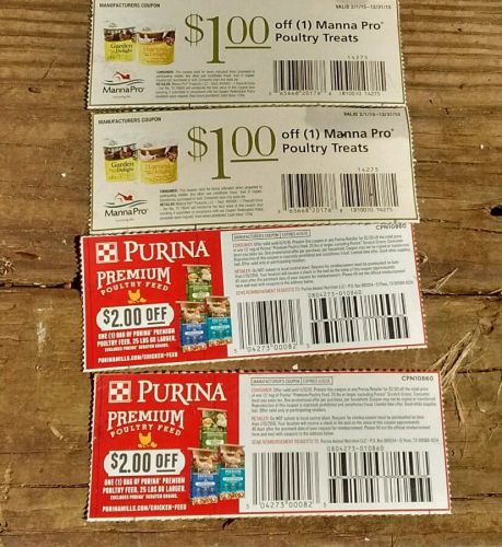Purina poultry feed and manna pro chicken coupons