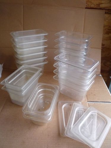 One Lot of Twenty 1/9 Size Prep Table Pans Cambro with 3 Lids