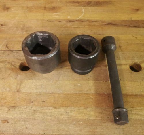 Lot of 3 wright impact tools, 1 5/8&#034;x 1&#034; drive &amp; 2&#034;x 3/4&#034; drive sockets &amp; exten. for sale