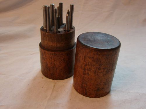 MACHINIST/MECHANIC VINTAGE STARRETT 9-PIECE DRIVE PIN PUNCH SET WOOD CASE LOT B