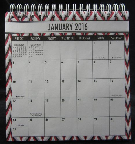 Red Black 2016 Desk Calendar with easel back Stand~6 x 6 approx. New and Sealed