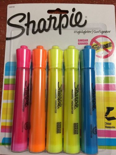 NEW 5 Pack Sharpie Chisel Point Assorted Color Highlighters Smear Guard 1809199