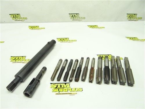 Lot of 12 hss hand taps 3/8&#034;-16  to 5/8&#034;-11 nc w/ 2 tap extension h.w. nachi for sale