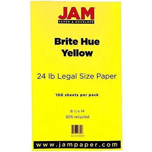 JAM Paper? 8 1/2 x 14 Legal Size Paper - Recycled Brite Hue Yellow - 100 Sheets