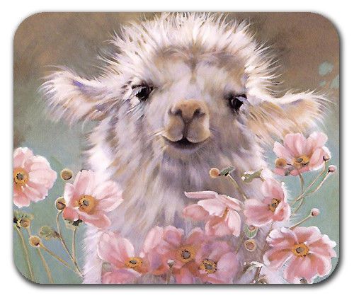 Alpaca Flowers Animal Painting Pink Sweet Mouse Pad Mousepad Mat