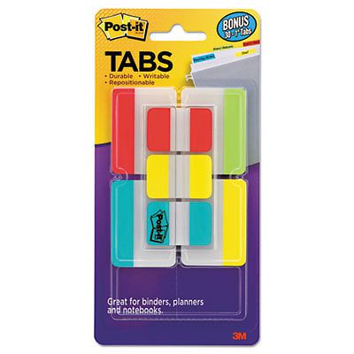 Tabs Value Pack, 1&#034; and 2&#034;, Aqua/Lime/Red/Yellow, 114/PK, Sold as 1 Package