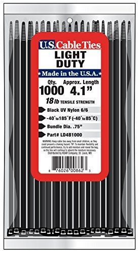 US Cable Ties LD4B1000 4-Inch Light Duty Cable Ties, UV Black, 1000-Pack