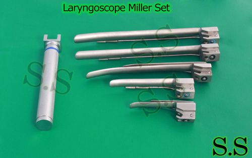 5 Laryngoscope Miller Set, AA handle, Miller blades