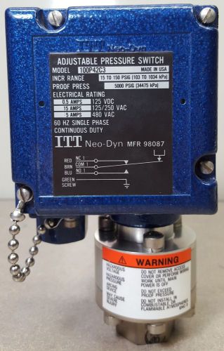 Itt neo-dyn adjustable pressure switch 100p42c3. 15 to 150 psig for sale