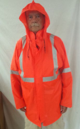 Nasco national fuel rain jacket  with hood bright orange size large for sale