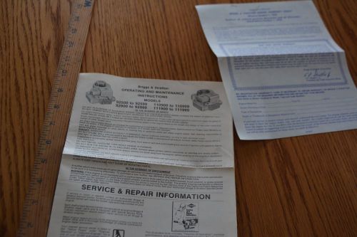 Briggs &amp; Stratton Operating and Maintenance Instructions - 1976 - 92500+++