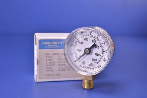 Ashcroft 20-1005s-02l-200psi pressure gage 0-200 psi 2&#034; dial 1/4&#034; npt j2254 for sale