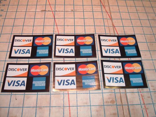 6 six DISCOVER VISA MASTERCARD amex CREDIT CARD DECALs STICKERs NEW 1sided debit