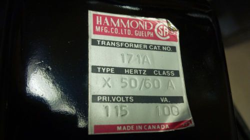 HAMMOND 171A Isolation Transformer, Plug In, 100 VA, 1 x 115V, 115V, NEMA 5-15P