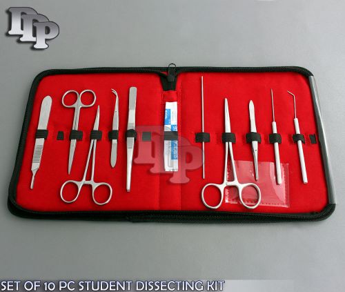 SET OF 10 PC STUDENT DISSECTING DISSECTION MEDICAL INSTRUMENTS KIT +5 BLADES #15
