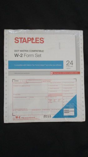 Staples 2015 irs tax w-2 6-part dot matrix form set &amp; bonus w-2 envelope for sale