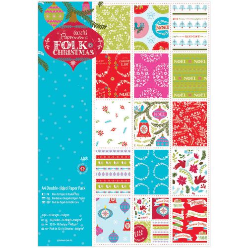 &#034;Papermania Double-Sided Paper Pack A4 32/Pkg-Folk Christmas, Linen Finish&#034;