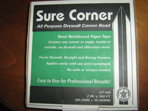 Sure Corner Drywall Corner Bead Steel Reinforced Paper Tape 2&#034; x 100&#039; Roll NIP
