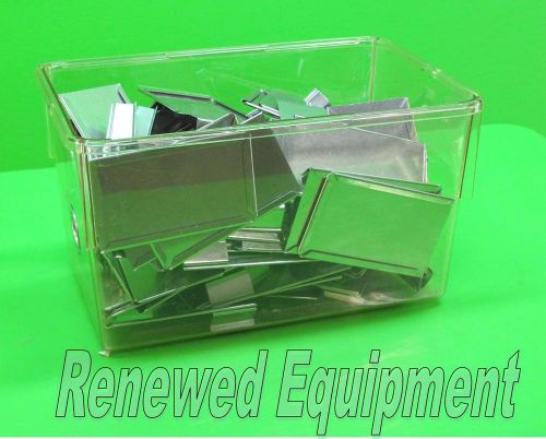 Bin of Misc. Stainless Steel Cage Tag Holders #1