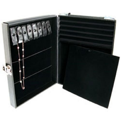 Jewelry Attache Case with key lock 8 chain snaps Ring Section &amp; 2 velvet pads