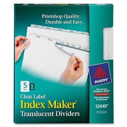 Avery Index Maker Translucent Dividers with Clear Label, 5 Tabs, 5 Sets (12449)