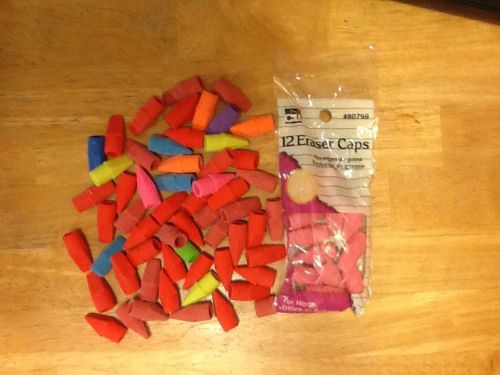 Lot of 70 Cap Erasers - Multiple Colors - 56 loose, 12 in package