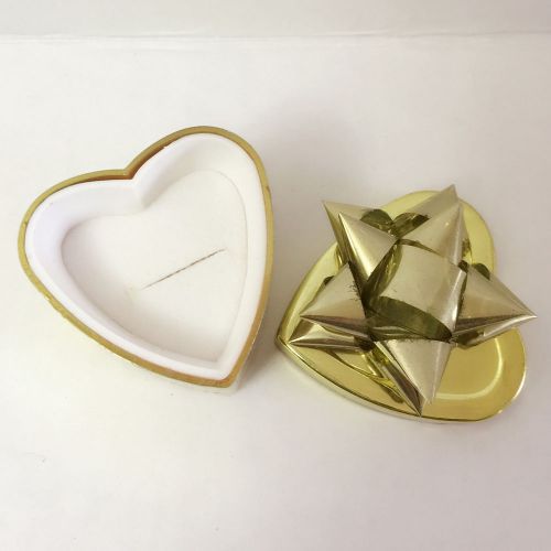 New Golden Heart Shape w/ Ribbon Jewelry Ring Pendant Charm Earring Gift Box