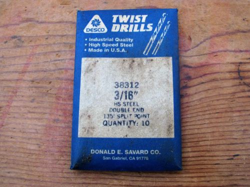 Vintage Desco 10 pcs HSS Double End Twist Drills Bits Drilling Tool 3/16&#034; USA