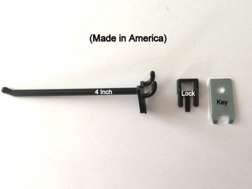 (250 PACK) 4 Inch Locking Black Plastic Peg Hooks Fit 1/8-1/4 Pegboard 12 Keys