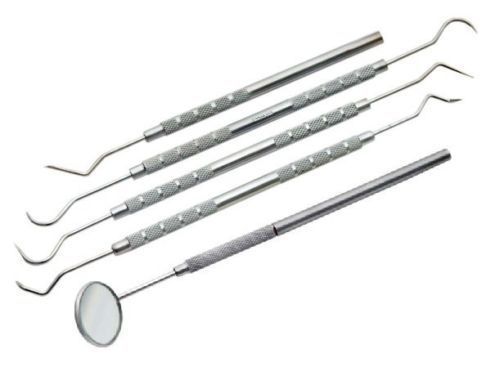 Dental Scaler Pick Carbon Steel Tools with Inspection Mirror Set 5 Pieces