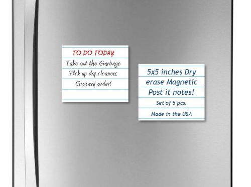5-Pack Dry Erase Magnetic Post It Notes / Notebook Design for Refrigerator.