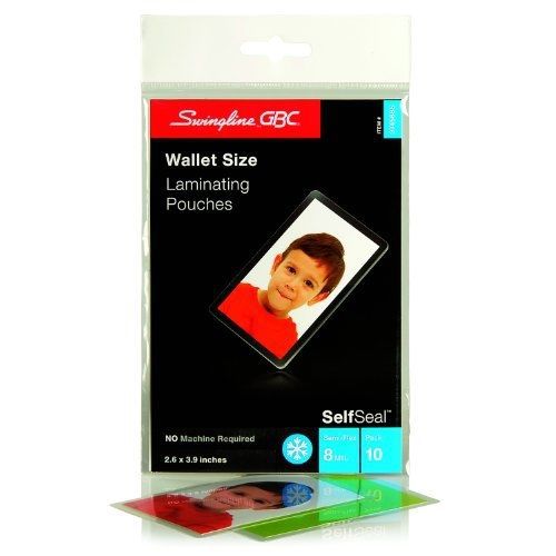 Swingline gbc selfseal self adhesive laminating pouch, wallet size, 8 mil, 10 for sale
