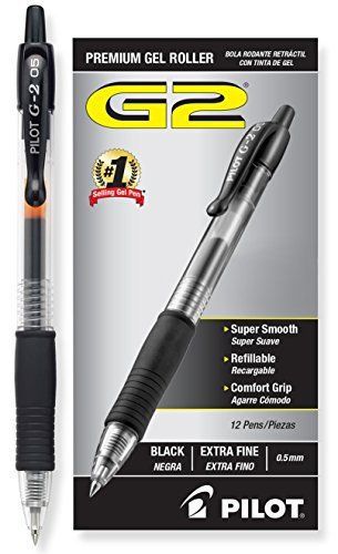 Pilot G2 Retractable Premium Gel Ink Roller Ball Pens, Extra Fine Point, Black