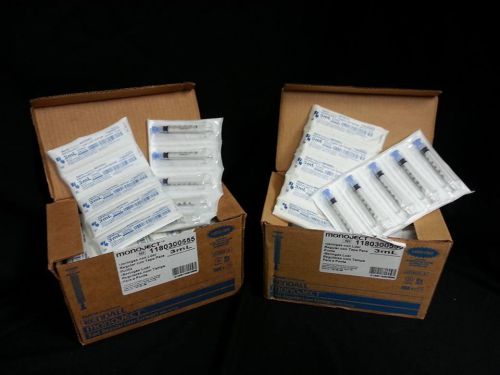 TYCO Kendall Monoject 3mL Regular Luer Syringes w Tip Cap - 2 Boxes of 155 Total
