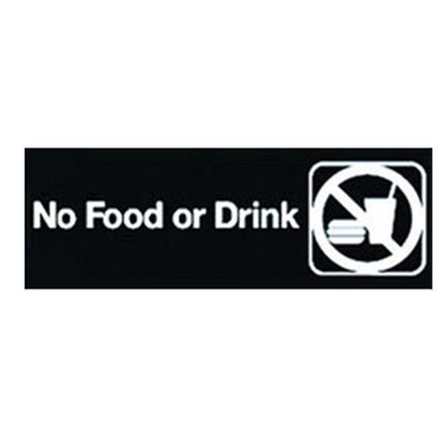 Winco SGN-333, Information Sign, &#034;No Food or Drink&#034;, 3&#034; x 9&#034;, Black