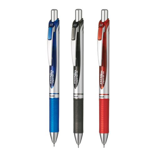 Pentel BLN73 Black,Blue,Red EnerGel Retractable Liquid Gel Roller Pen (1pc Each)