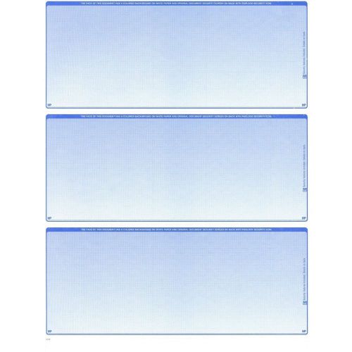 Blank Check Stock Paper - Blue - Three 3 on a Page 100 Sheets = 300 Checks