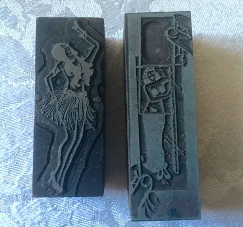 Vintage Risque Mid-20th Century Hula Girl Printers Blocks Engraving Letterpress