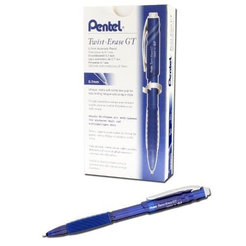 Pentel Twist-Erase GT, 0.7mm, Mechanical Pencil Transparent Blue, Box of 12