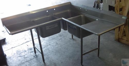 Freestanding stainless steel advance tabco 94-k2-24d triple bowl corner sink for sale