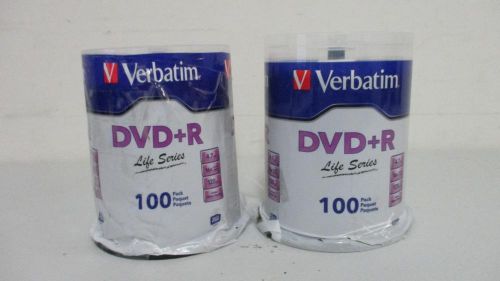 Verbatim DvD-R life series 4.7gb/16x/120min.. 100pack. lot of 2. warrenty! CB147