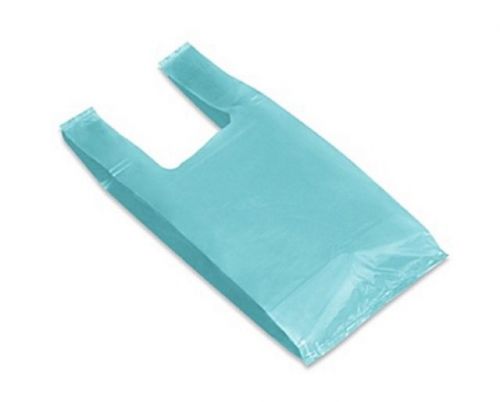 100 Teal Plastic T-shirt Bags Size Medium 10&#034;x6&#034;x21&#034;