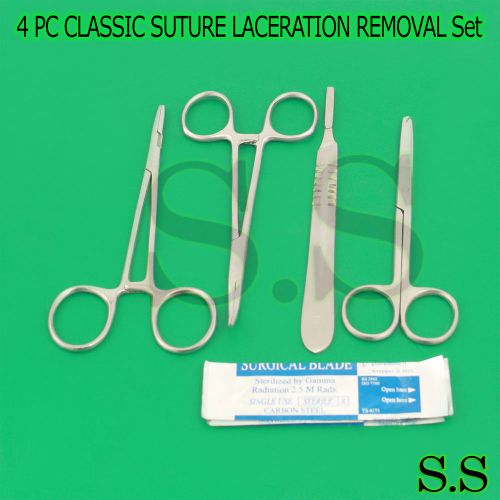 4 PC CLASSIC SUTURE LACERATION REMOVAL KIT SET (SCALPEL HANDLE #4+ 5 BLADES #20)